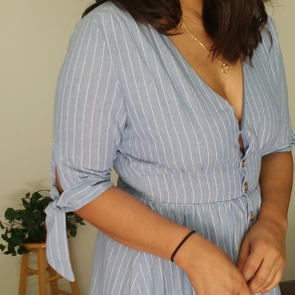 QUITE SMITTEN DENIM BLUE STRIPED DRESS - Picture 9 of 9